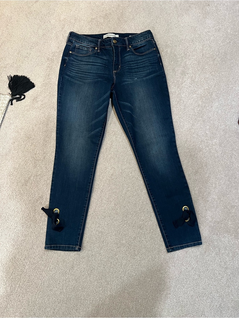 Dark Wash Women’s Jeans with Ankle Bow Detail